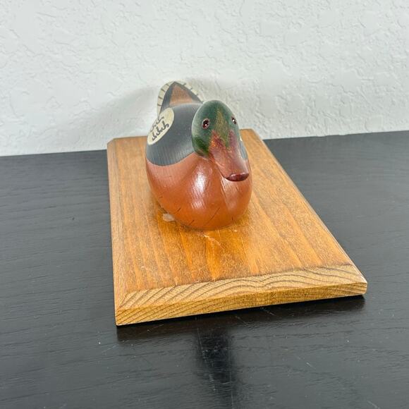 VTG  Table Decor Duck Decoy- Painted Wood- mounted on wood- mallard- 10x6” - Picture 4 of 6